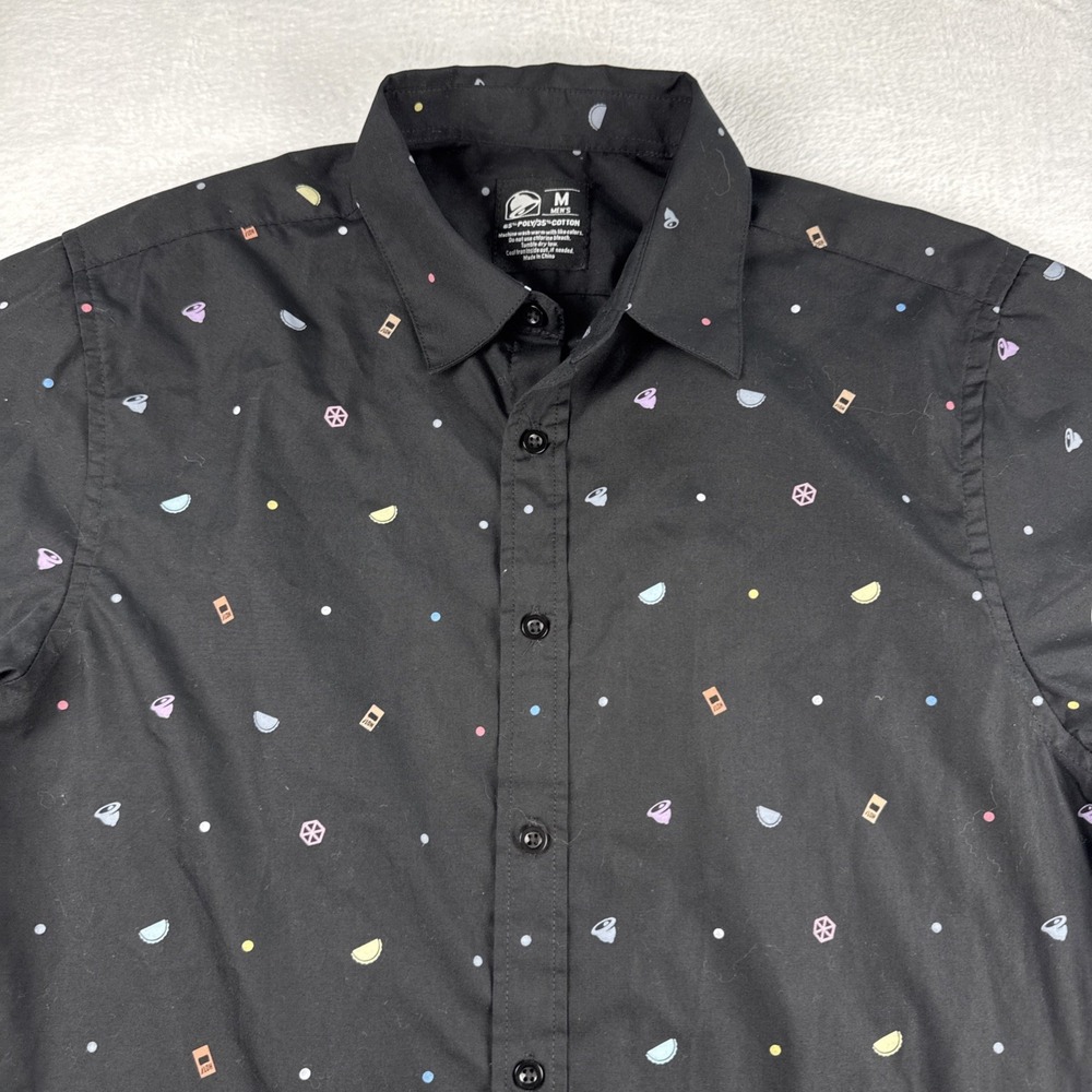 Taco Bell Black Button Work Staff AOP‎ Sauce Fun Novelty Shirt Mens Medium